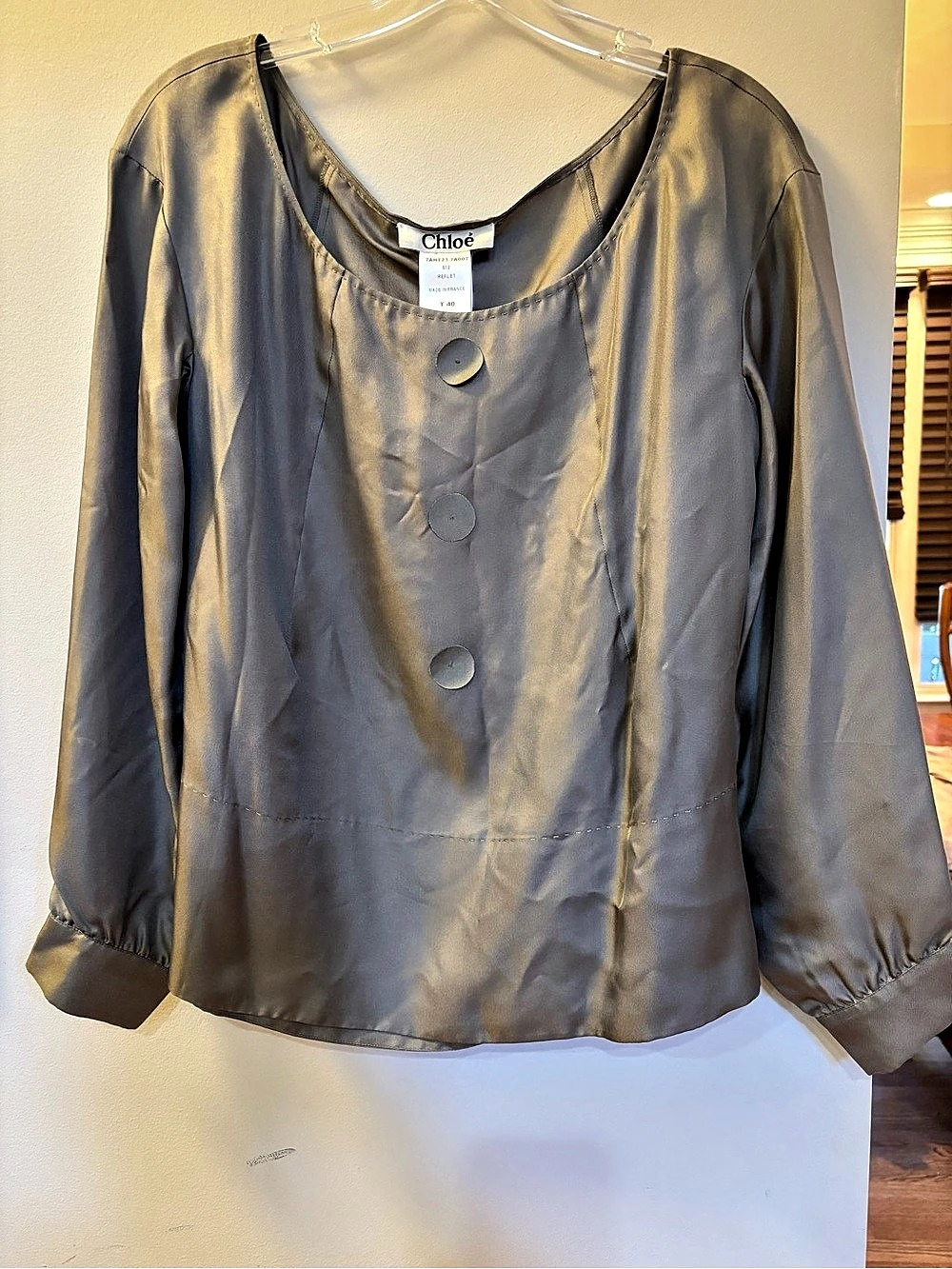 Chloé Reflet Satin Button Blouse in Gray Size 40